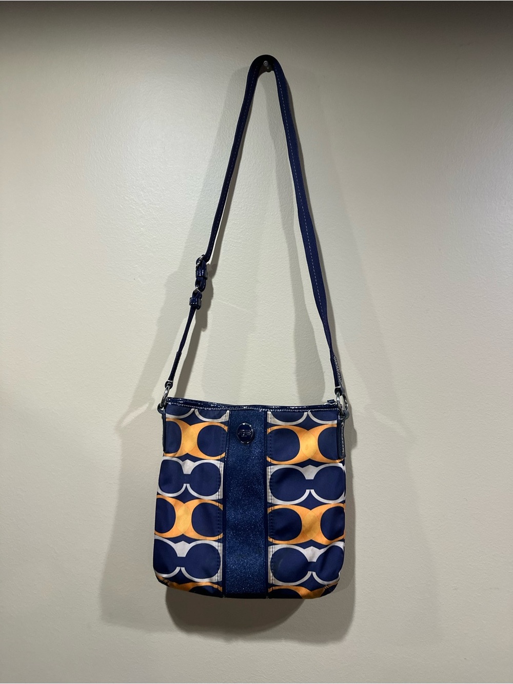 Coach Navy and Orange Signature Crossbody Purse
